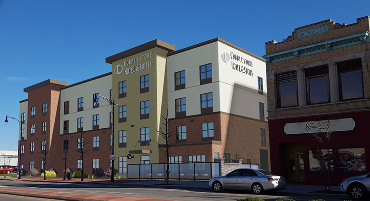 exterior rendering of Cobblestone Hotel & Suites in Superior, WI