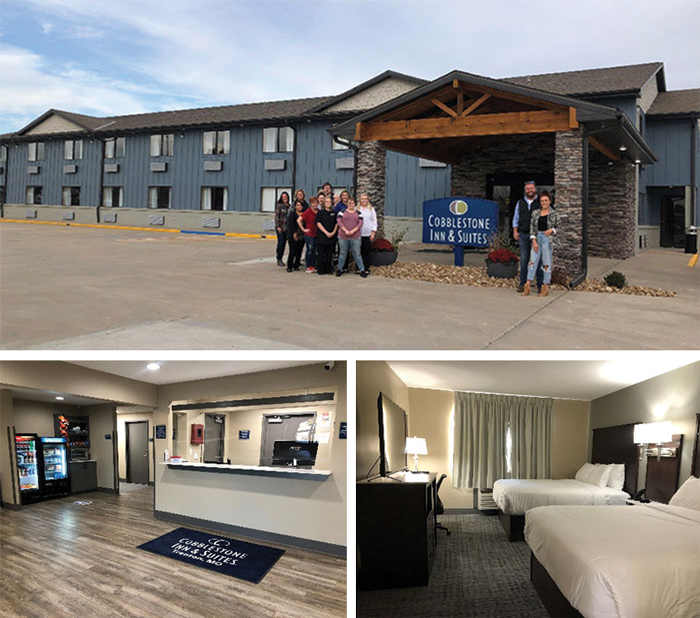 Cobblestone Inn & Suites Trenton exterior, lobby, and two queen beds room